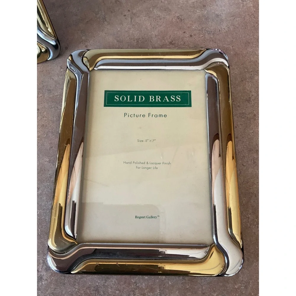 Regent Gallery Solid Brass 5x7 Picture Frames Two Tone Gold Silver Set of 2